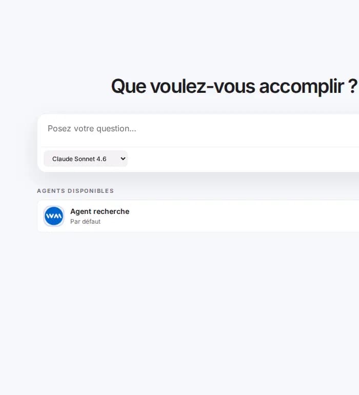 Accueil réel de loqy avec la navigation, le choix du modèle, les agents disponibles et le démarrage rapide.